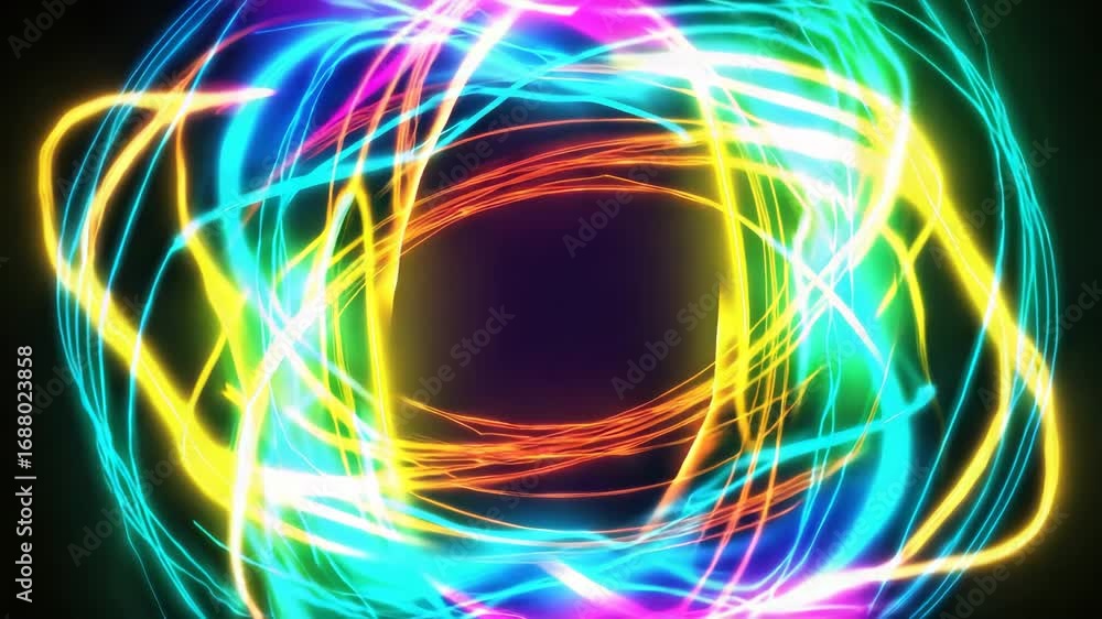 Aufkleber dynamic neon light circles with colorful glowing lines and vibrant abstract visuals