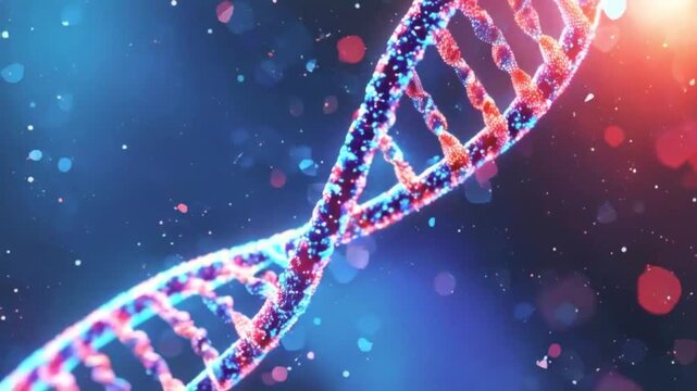 Microscopic DNA double helix. Gene sequencing scientific genetic data. Abstract science background..