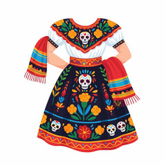 Colorful bouquet of marigold flowers, decorated with Day of the Dead skulls and papel picado, festive and symbolic.