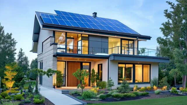 Modern Suburban Home With Solar Panel Eco System.