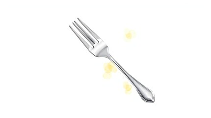 Silver Fork with Food, and White Background.