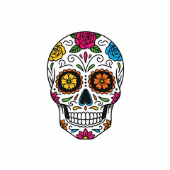 Colorful bouquet of marigold flowers, decorated with Day of the Dead skulls and papel picado, festive and symbolic.