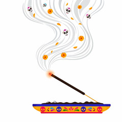Colorful bouquet of marigold flowers, decorated with Day of the Dead skulls and papel picado, festive and symbolic.