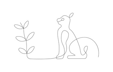 Continuous Line Art of a Rabbit and Plant