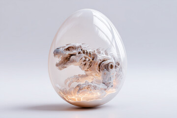 Robotic dinosaur inside egg with transparent background