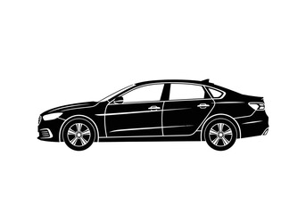 Obraz premium Sleek black modern sedan car side view. Vector illustration of a generic automobile isolated on a white background