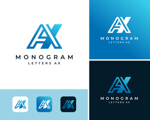 Initial Letter AX Monogram Modern Gradient Blue Futuristic Vector Logo Design Illustration