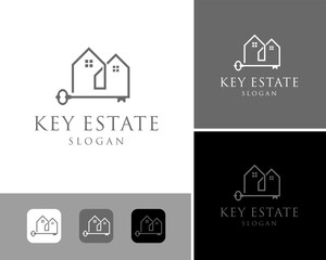 Key Home House Apartment Rent Property Real Estate Line Art Icon Vector Logo Design Illustration