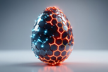 Digital egg with glowing hexagonal pattern
