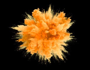 Exploding orange powder on black background