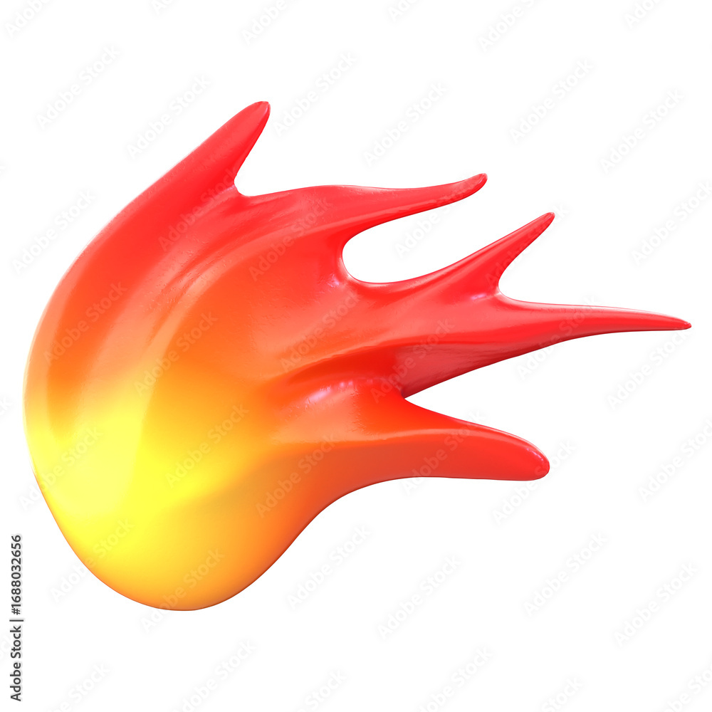 Poster glossy rendered stylized flame element with red and yellow gradient