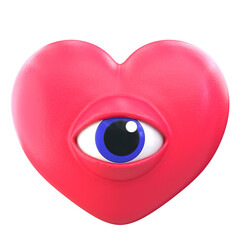 3D Rendered Surreal Heart Shape with Eye Conceptual Illustration