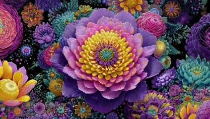 Vibrant floral explosion on black background