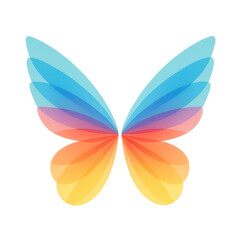 Fototapeta premium Radiant rainbow wing forms arcing across white field in glossy layered feathers abstracted into graphic shapes for uplifting creative campaigns and vivid decor