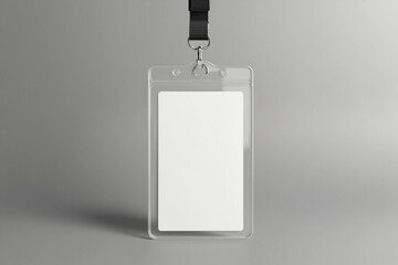 employee with blank id card badge holder for mockup template logo branding background.