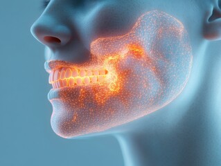 Digital Representation of Human Jaw Structure with Luminous Energy Patterns and Abstract Visual Effects