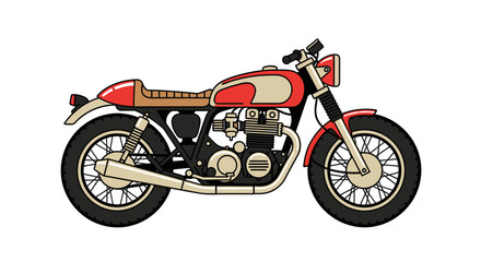 Obraz premium Side view of a red and beige custom motorcycle, outlined and colored.