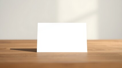 A simple blank card on a wooden surface, embodying minimalist elegance with soft lighting.