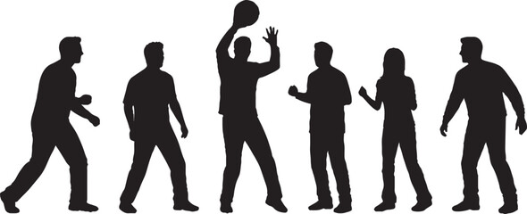 Group of People Playing Basketball Silhouette, Team Sport Game Action