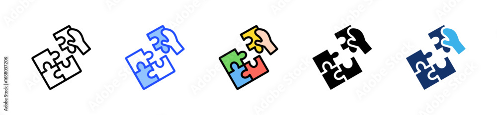 Poster puzzle game icon collection with multiple styles