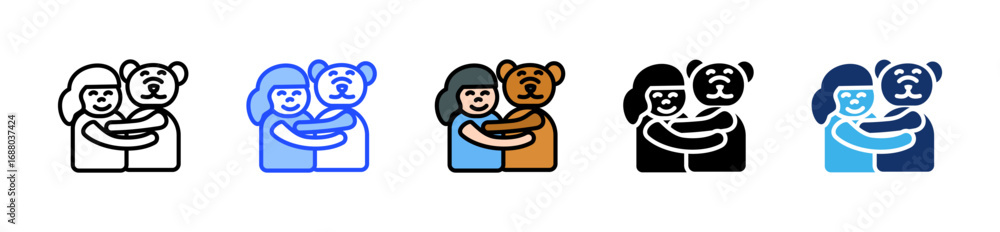 Poster teddy hug icon collection with multiple styles