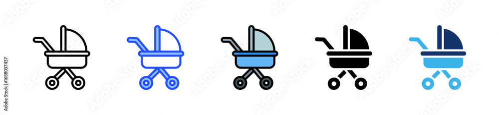 Poster stroller icon collection with multiple styles