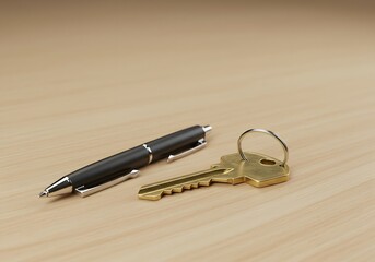 Fototapeta premium Secure your future and sign the deal with this essential pen and key set, symbolizing opportunity and success.