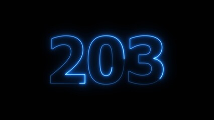 Abstract beautiful blue neon 203 number illustration background 4K. Glowing neon countdown number icon background. 