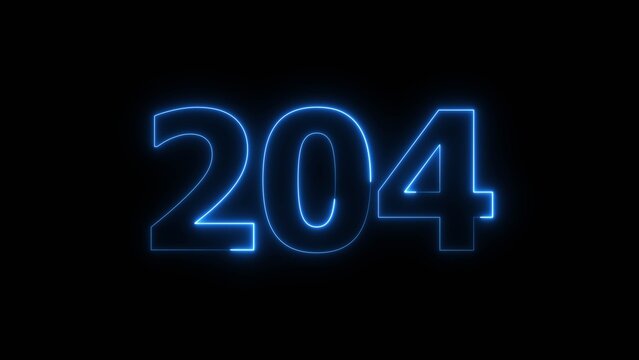 Abstract beautiful blue neon 204 number illustration background 4K. Glowing neon countdown number icon background. 