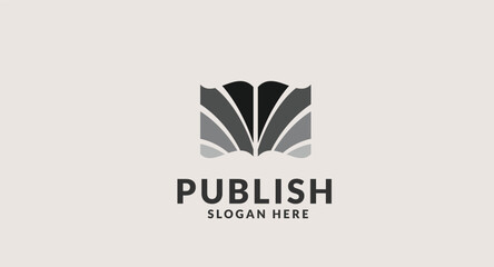 Elegant grayscale open book logo with fanned pages 