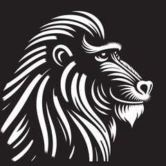 Fototapeta premium mandrile head on a black background, vector illustration, hand drawing