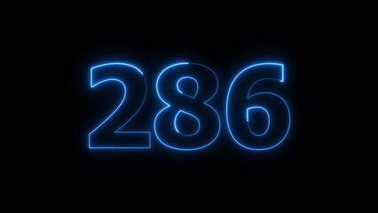 Abstract beautiful blue neon 286 number illustration background 4K. Glowing neon countdown number icon background. 