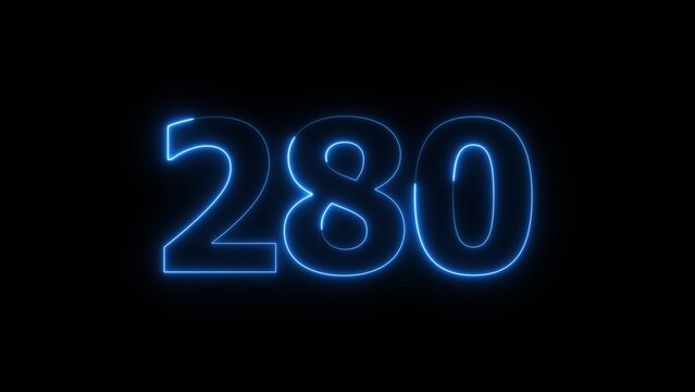 Abstract beautiful blue neon 280 number illustration background 4K. Glowing neon countdown number icon background. 