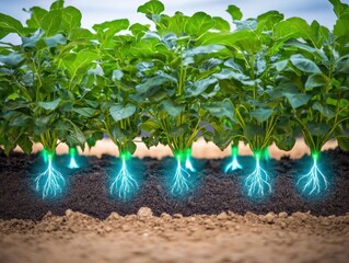 Innovative Concept of Plant Growth with Glowing Roots and Lightning Effects in Agricultural Field Environment