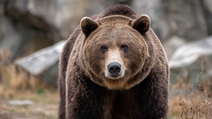 Fototapeta premium Majestic brown bear close-up in natural wilderness setting