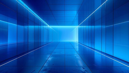 Futuristic abstract blue gradient with glass panels and soft glowing lines, minimal corporate tech background, 16:9”