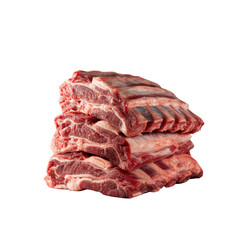 Obraz premium Raw Beef Ribs Stacked on Transparent Background Showing Red Meat Texture and Bone Details