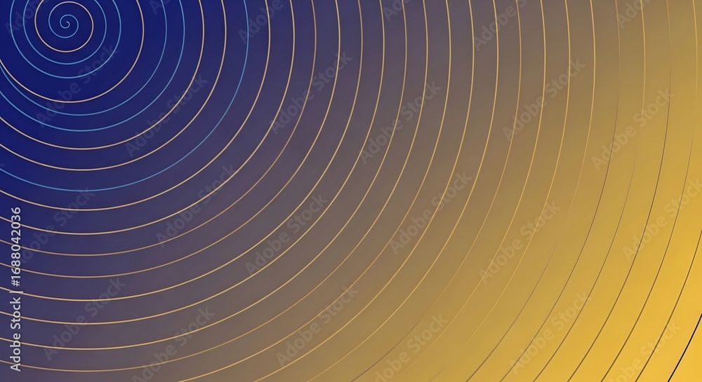Aufkleber Abstract blue and yellow gradient background with numerous thin concentric spiral lines radiating from the top-left corner, creating a dynamic visual effect.
