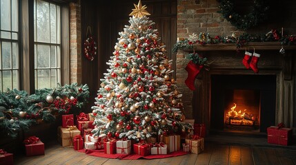 christmas tree and fireplace