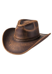 Isolated Brown Leather Cowboy Hat on Transparent Background Photograph