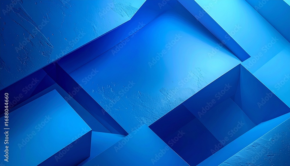 Poster abstract geometric shapes in gradient blue tones with subtle 3d effects and soft glowing highlights,