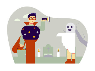People in halloween costume. Trick or treat vector illustrations. Flat vector illustrations packs.