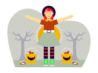 Girl celebrating halloween night. Trick or treat vector illustrations. Flat vector illustrations packs.