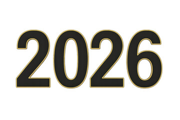 2026 bold black numbers with gold outline on transparent background