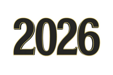 2026 bold black numbers with gold outline on transparent background
