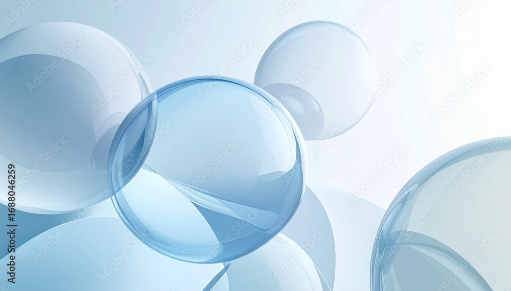 Poster “abstract soft gradient spheres overlapping with transparency, pastel blue and grey tones, clean bus