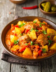 Hearty stew in a rustic bowl