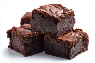 Chocolate brownies stacked on white surface