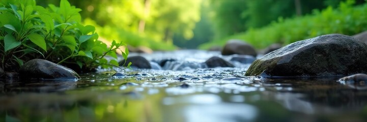 Close-up of tranquil nature scene, calming sounds of flowing water and gentle breeze, perfect for relaxation and meditation , mindfulness, flowing, relaxation