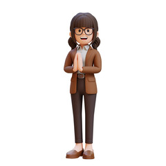 3D cartoon female teacher character Welcome and Greeting Gesture